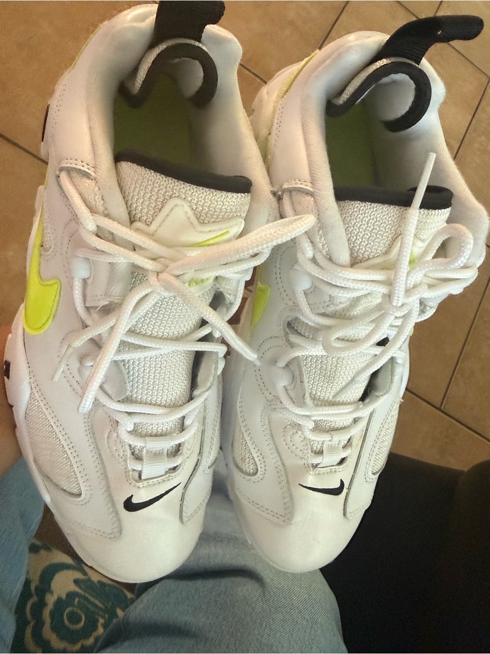 Nike White Sneakers with Neon Green Insole and Black Trim - Picture 9 of 15